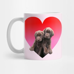 Chocolate Lab Pups Inside Heart Mug